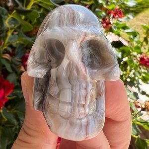 Pinky Mint Mexican Lace Agate Skull